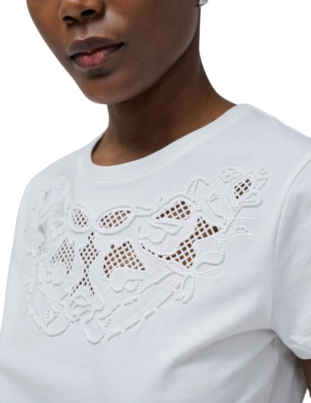 Camiseta Bordado Lentejuelas Salsa Jeans Blanco | Bicos de Fío