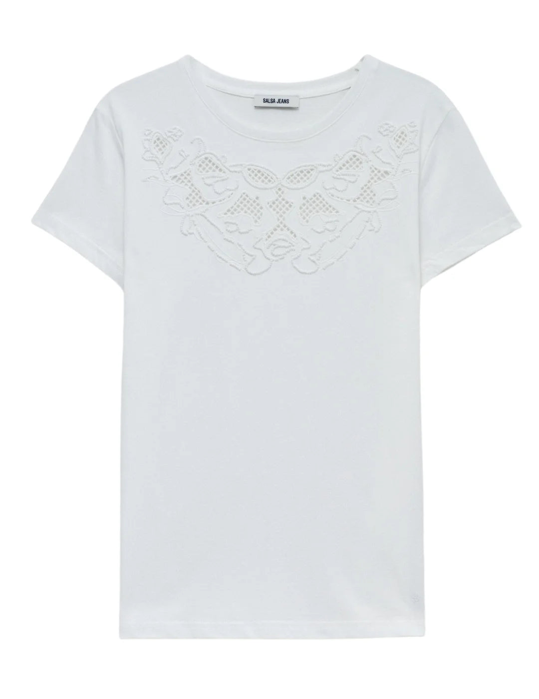 Camiseta Bordado Lentejuelas Salsa Jeans Blanco | Bicos de Fío