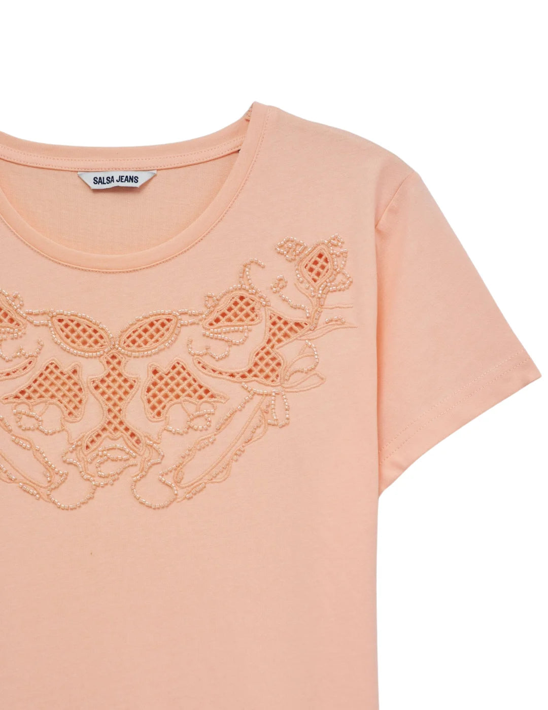 Camiseta Bordado Lentejuelas Salsa Jeans Rosa | Bicos de Fío