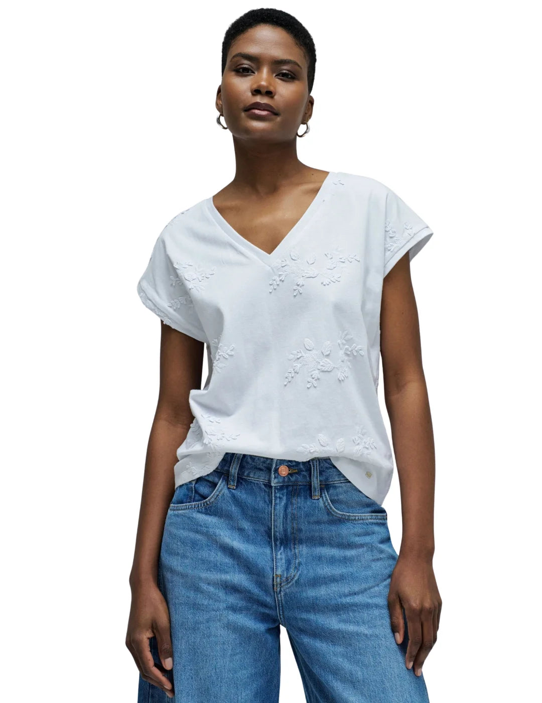 Camiseta Salsa Jeans Flower 3D Blanco | Bicos de Fío