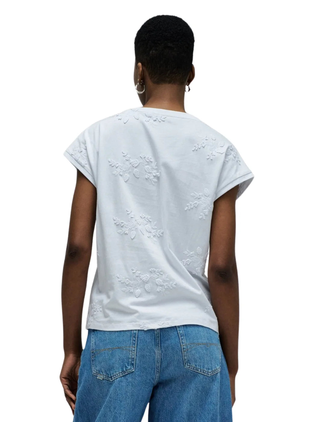Camiseta Salsa Jeans Flower 3D Blanco | Bicos de Fío