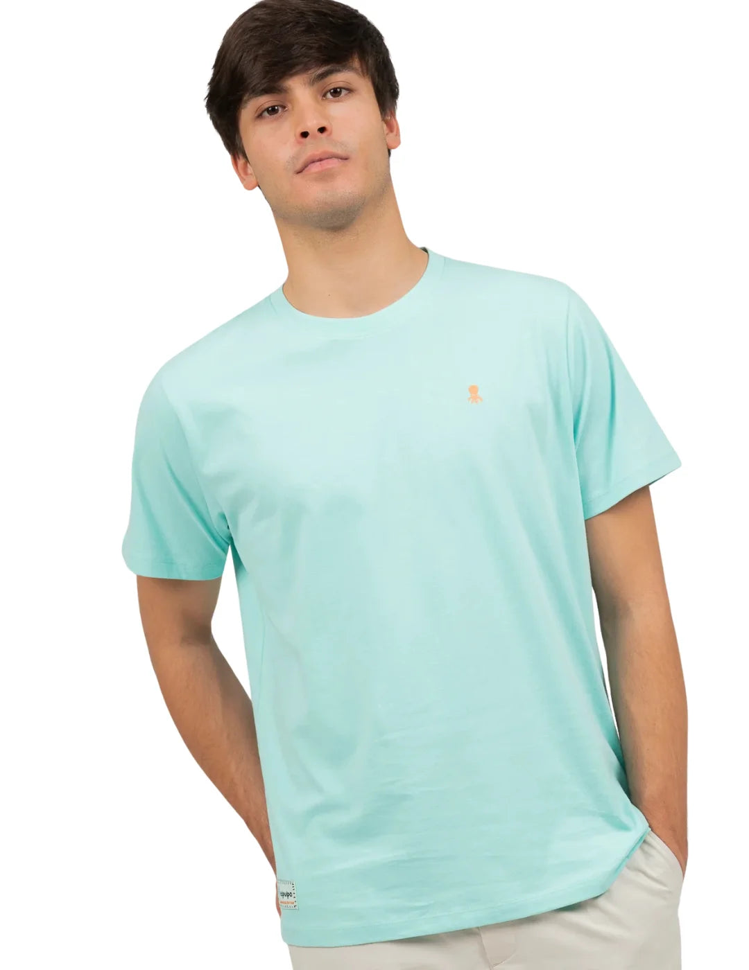 Camiseta elPulpo Logo Bordado Contraste Verde Agua | Bicos de Fío