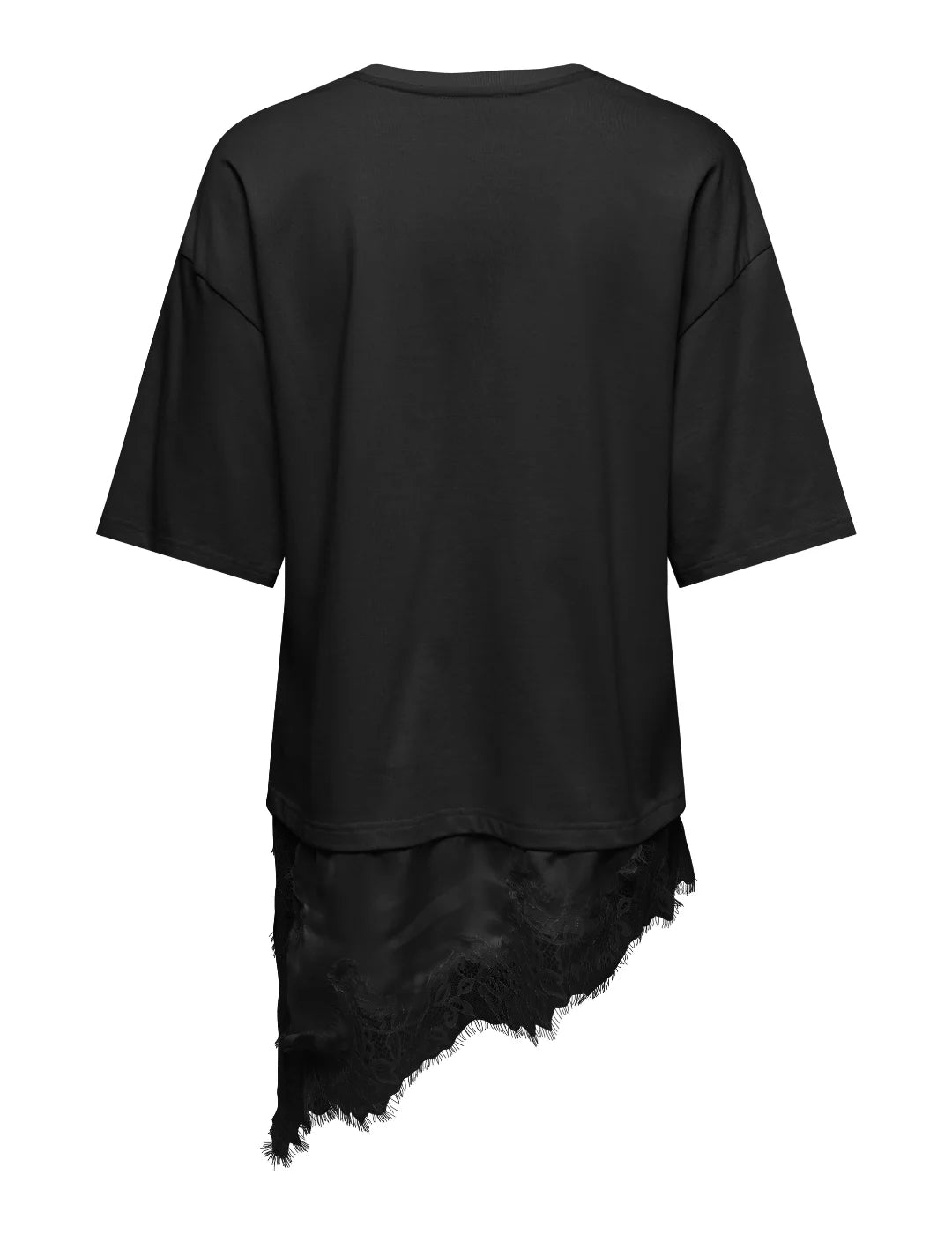 Camiseta Encaje Asimétrico JDY Alma Negro | Bicos de Fío