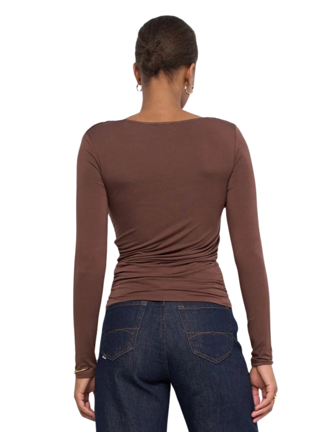 Camiseta Escote Fruncido Salsa Jeans Marrón | Bicos de Fío