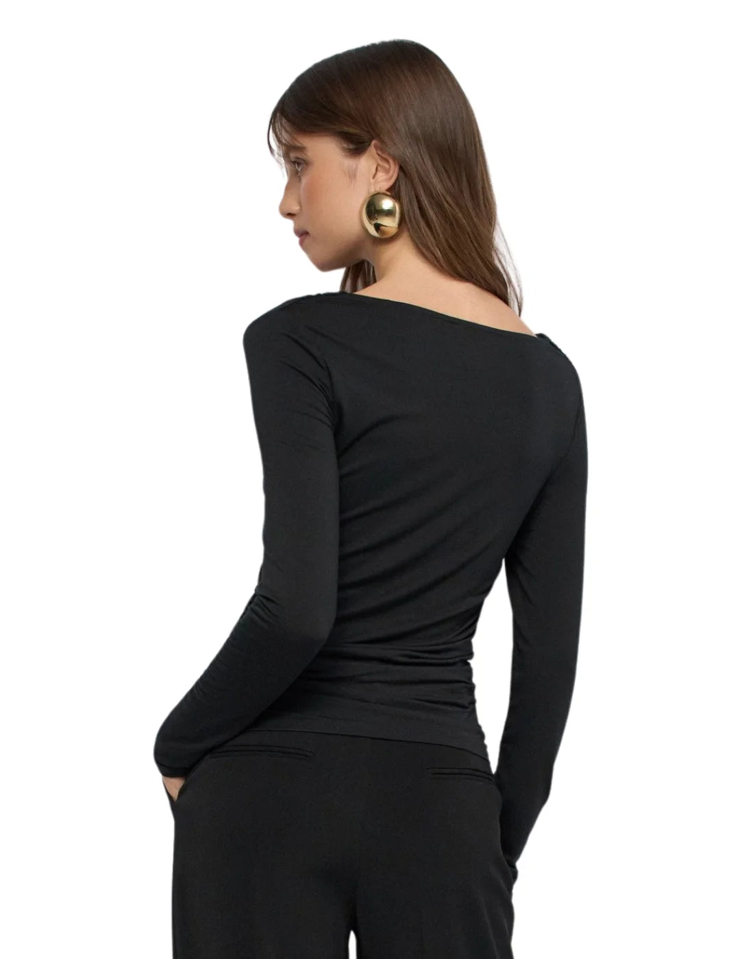 Camiseta Escote Fruncido Salsa Jeans Negro | Bicos de Fío