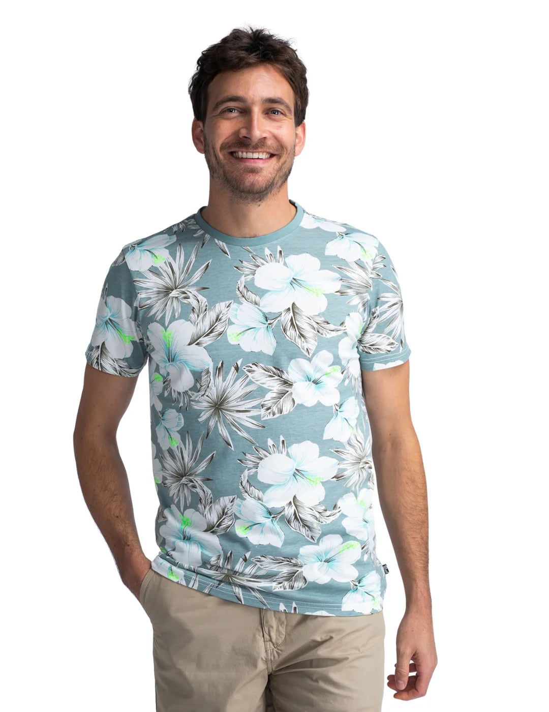 Camiseta Estampado Floral Petrol Industries Azul | Bicos de Fío