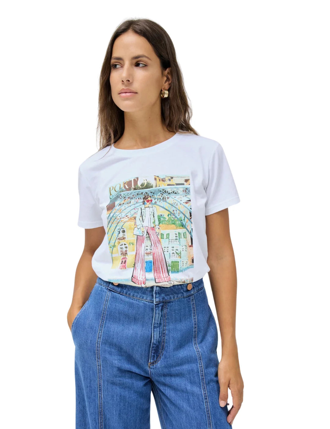 Camiseta Estampado Oporto Salsa Jeans Blanco | Bicos de Fío