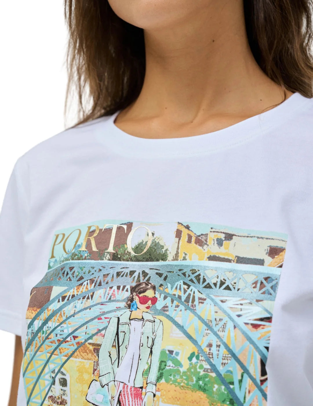 Camiseta Estampado Oporto Salsa Jeans Blanco | Bicos de Fío