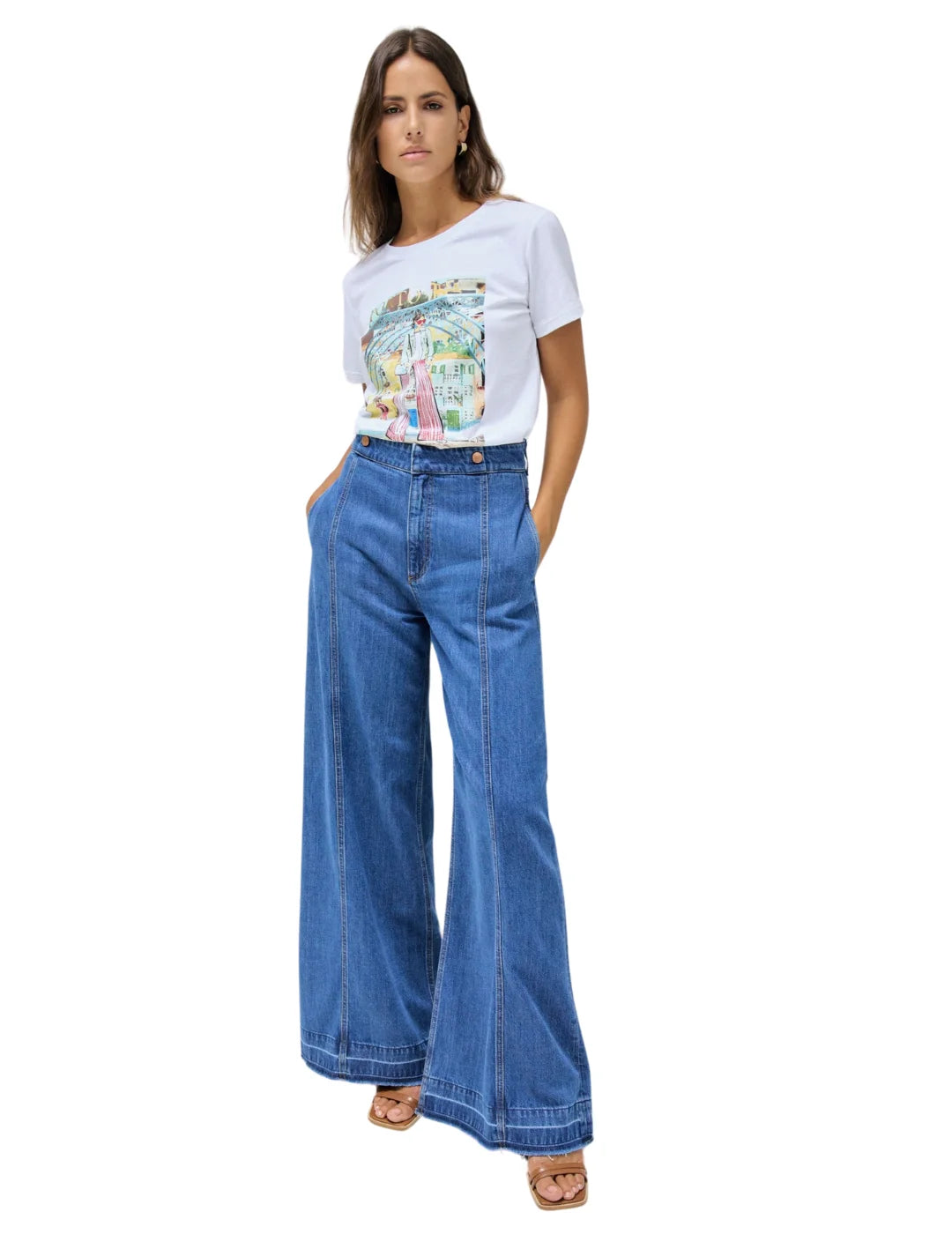 Camiseta Estampado Oporto Salsa Jeans Blanco | Bicos de Fío