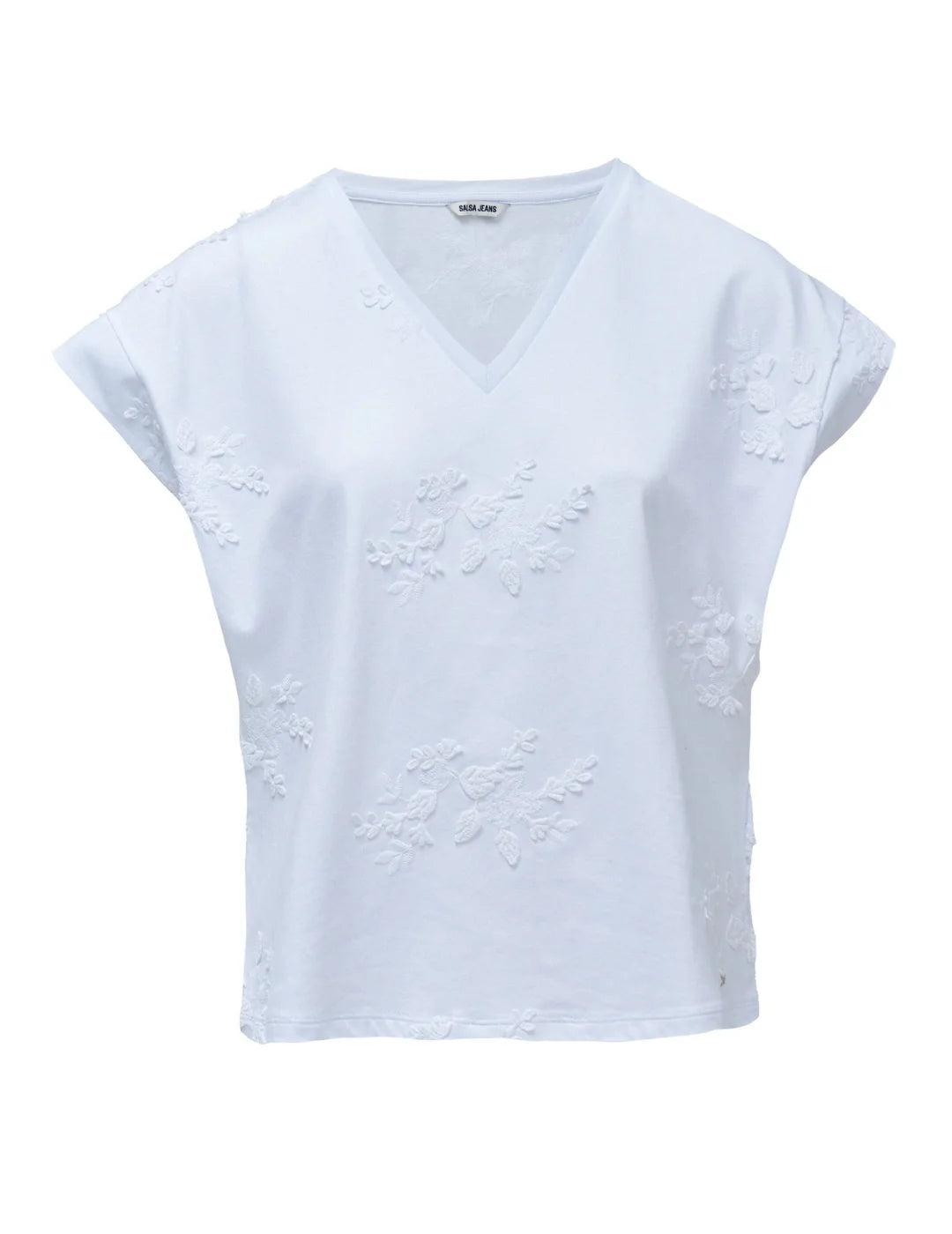 Camiseta Salsa Jeans Flower 3D Blanco | Bicos de Fío