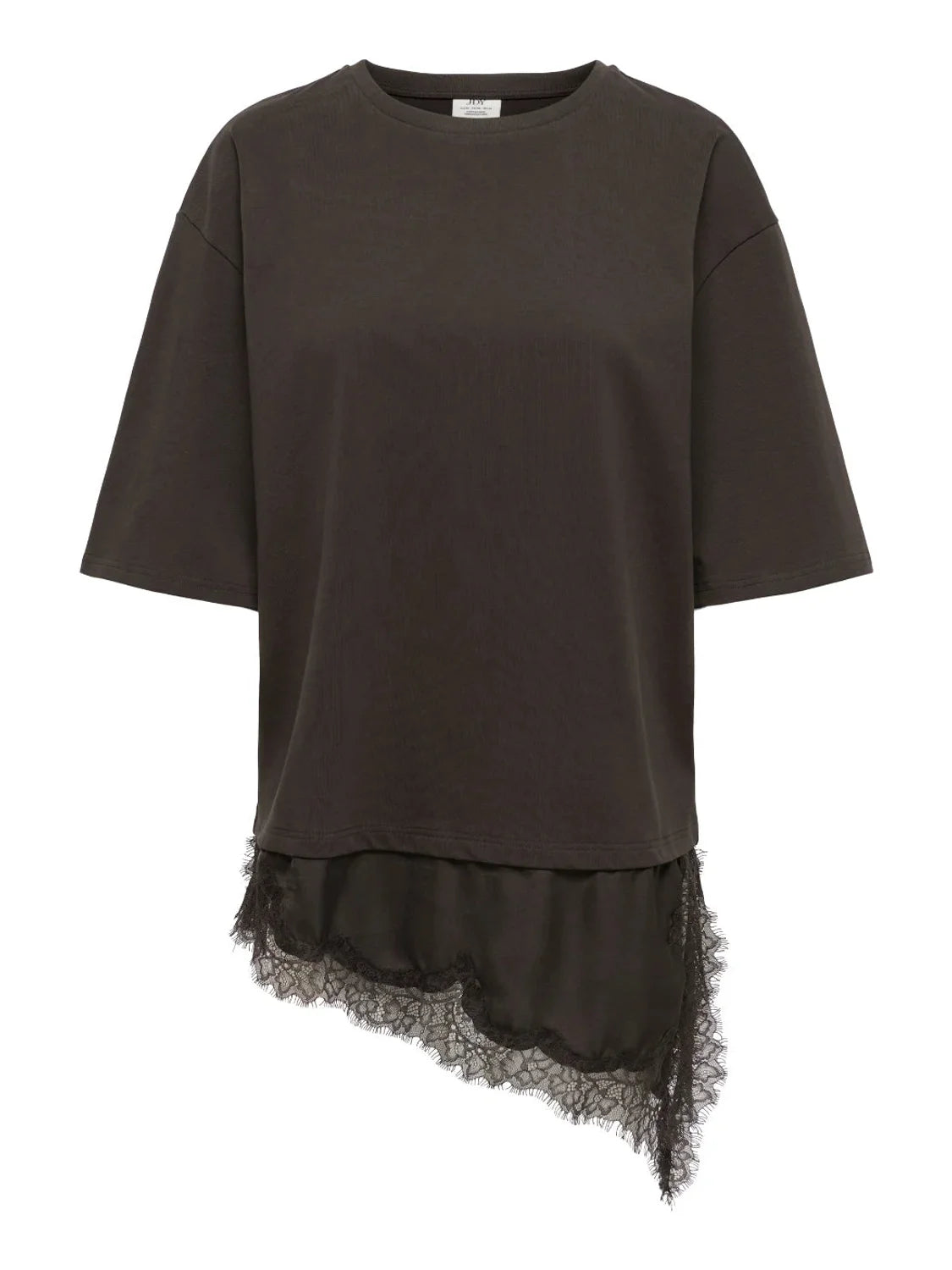 Camiseta Encaje Asimétrico JDY Alma Chocolate | Bicos de Fío