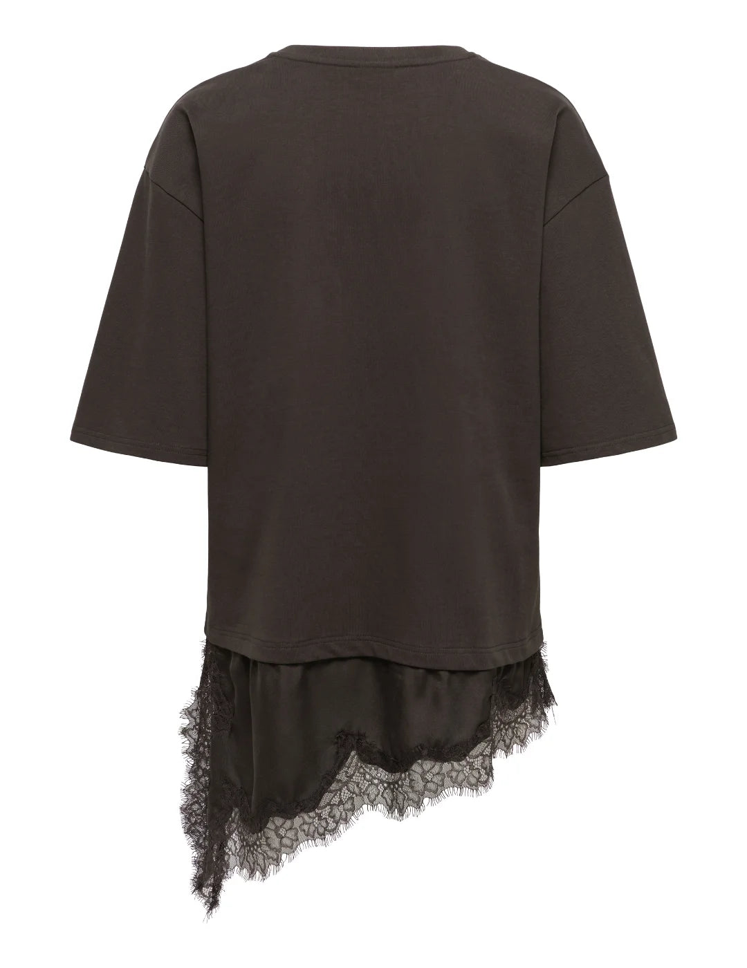Camiseta Encaje Asimétrico JDY Alma Chocolate | Bicos de Fío