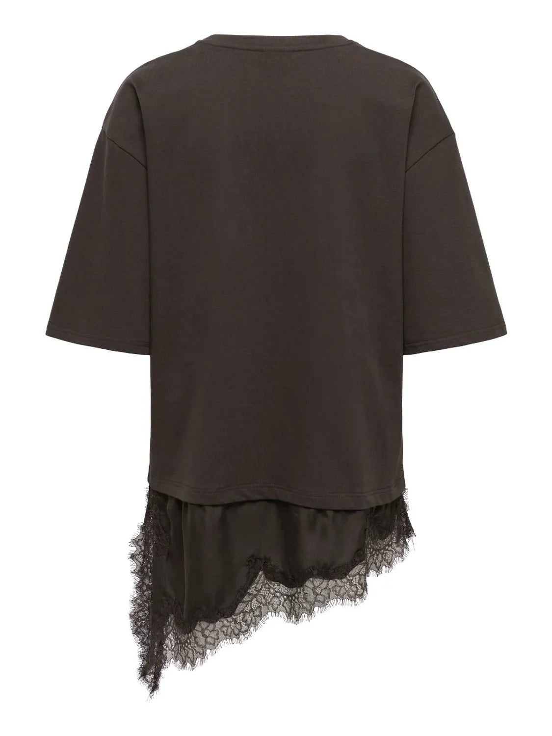 Camiseta Encaje Asimétrico JDY Alma Chocolate | Bicos de Fío