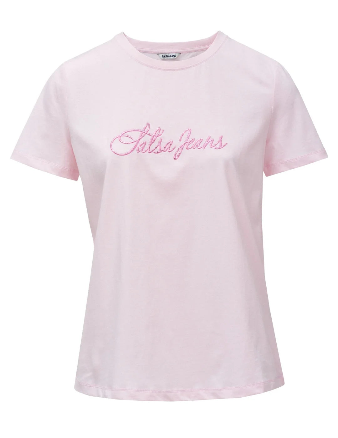 Camiseta Logo Bordado Brillo Salsa Jeans Rosa | Bicos de Fío