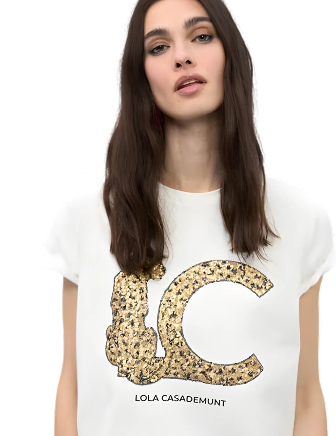 Camiseta Lola Casademunt LC Lentejuelas Blanco | Bicos de Fío