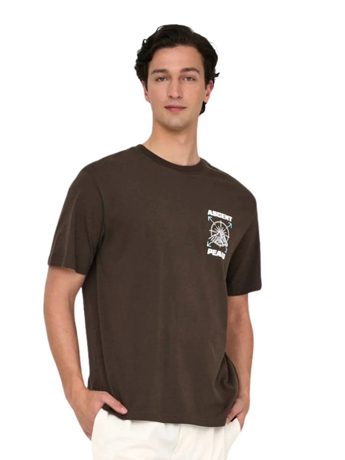 Camiseta ONLY&SONS Keane Ascent Peaks Marrón | Bicos de Fío