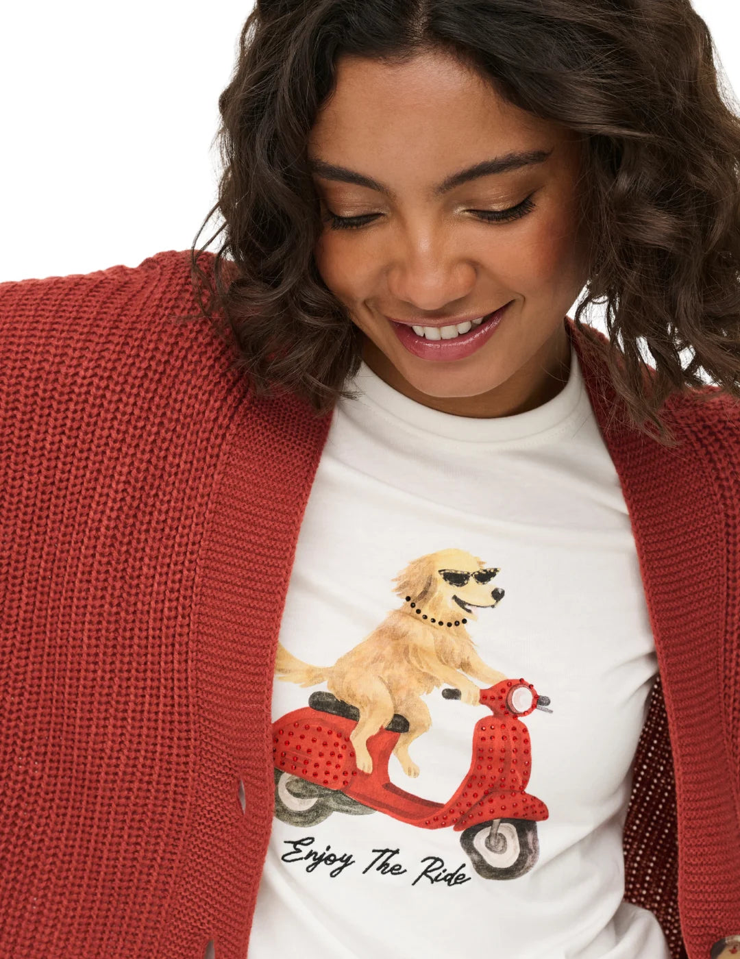 Camiseta ONLY Baria Dog Ride Blanco | Bicos de Fío