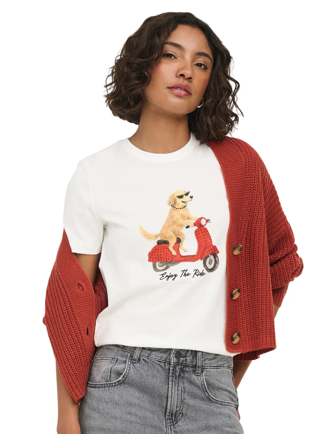 Camiseta ONLY Baria Dog Ride Blanco | Bicos de Fío