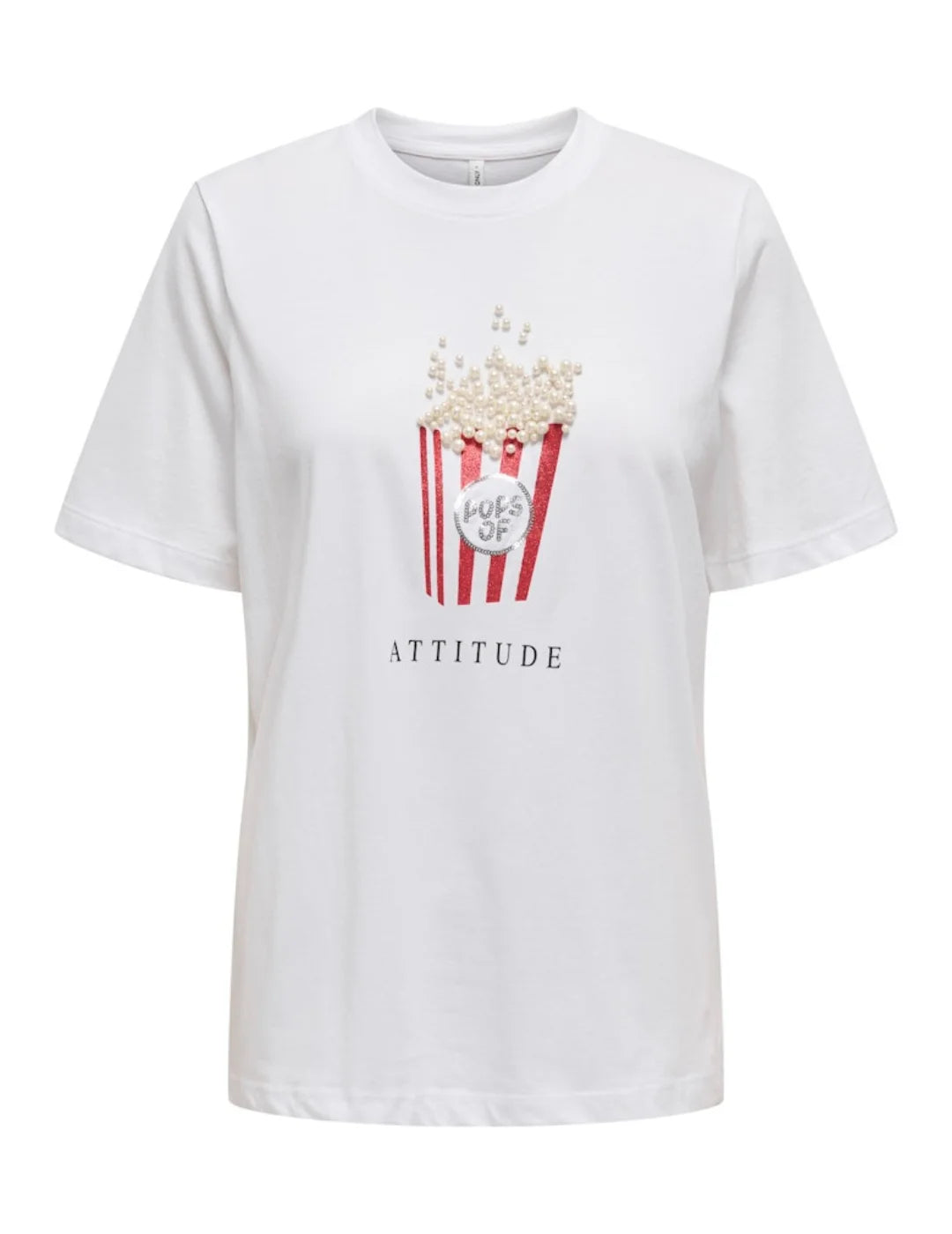 Camiseta ONLY Burst Popcorn Attitude Blanco | Bicos de Fío