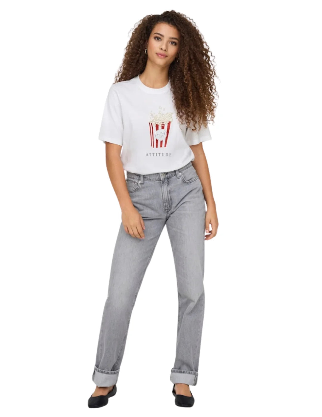Camiseta ONLY Burst Popcorn Attitude Blanco | Bicos de Fío