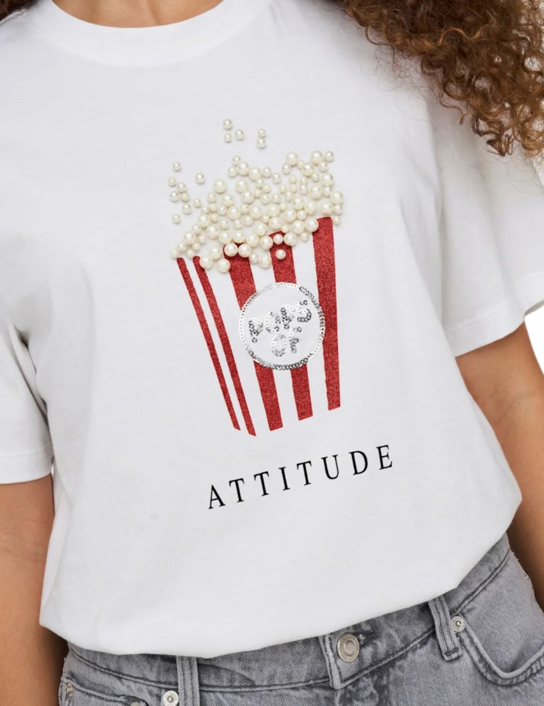 Camiseta ONLY Burst Popcorn Attitude Blanco | Bicos de Fío