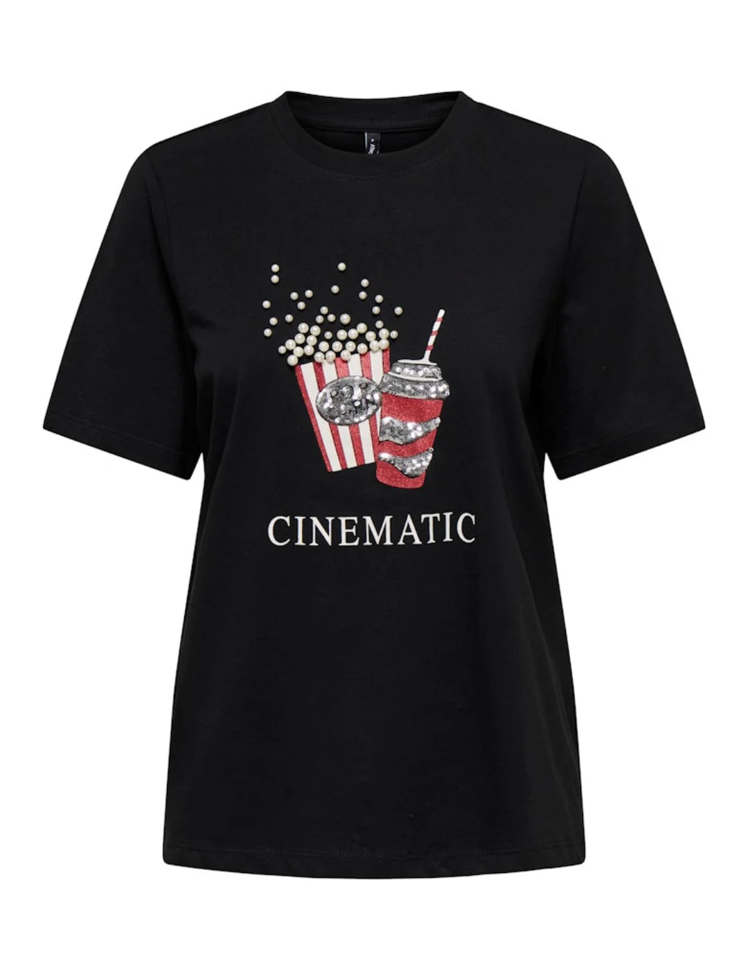 Camiseta ONLY Burst Popcorn Cinematic Negro | Bicos de Fío