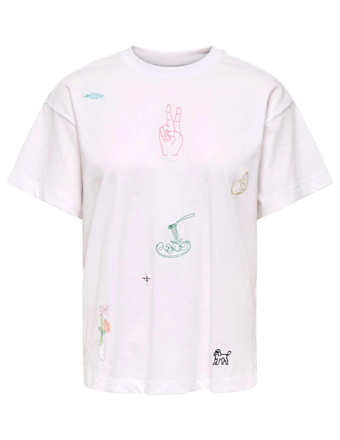 Camiseta ONLY Emmina Too Much Blanco | Bicos de Fío
