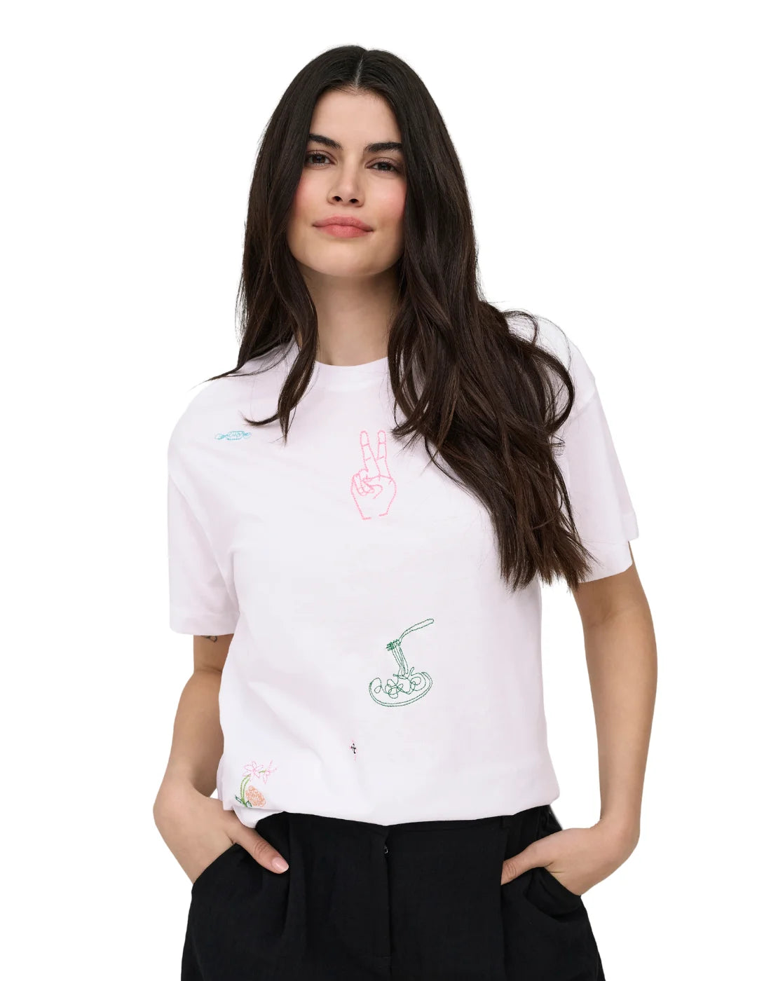 Camiseta ONLY Emmina Too Much Blanco | Bicos de Fío