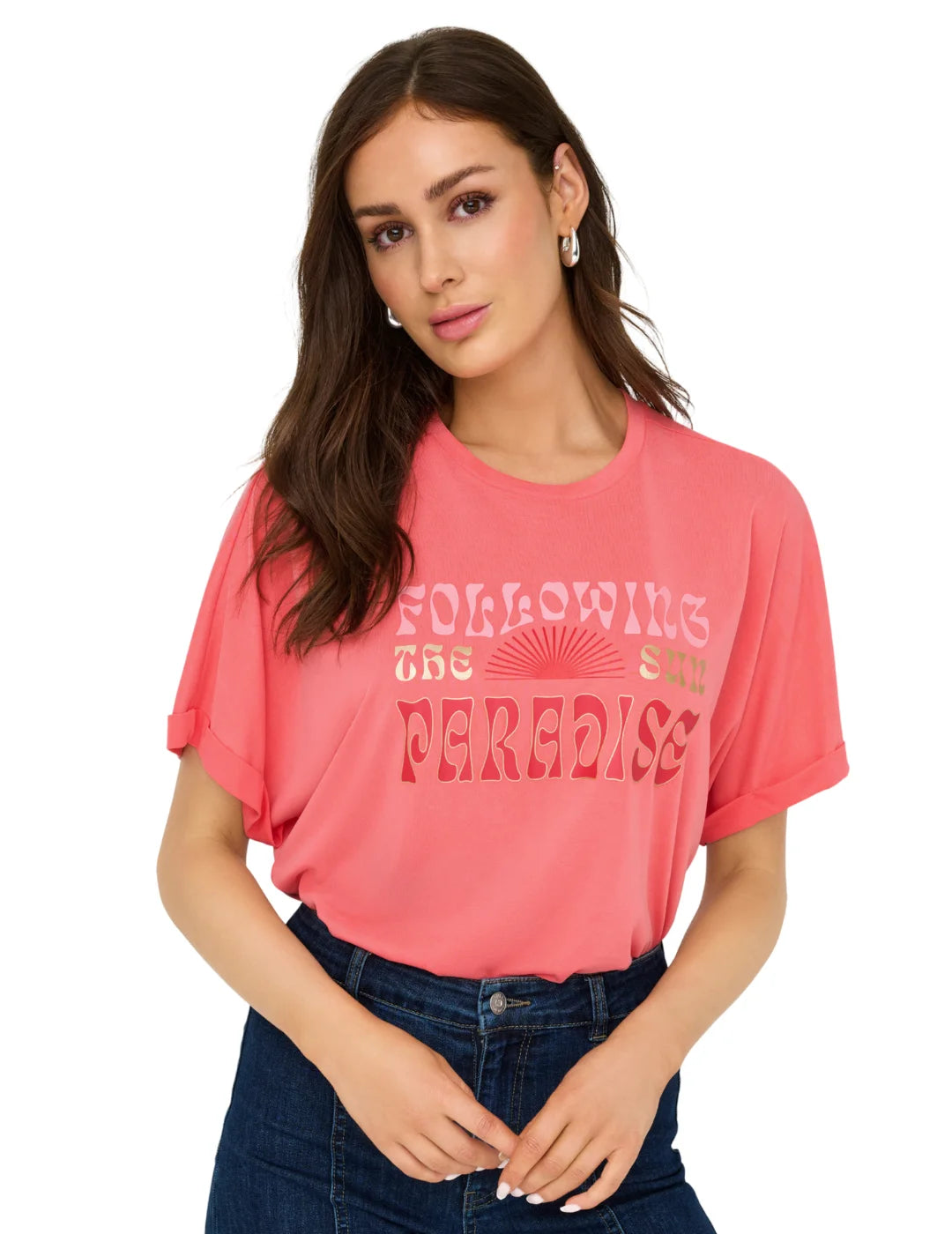 Camiseta ONLY Free Paradise Coral | Bicos de Fío