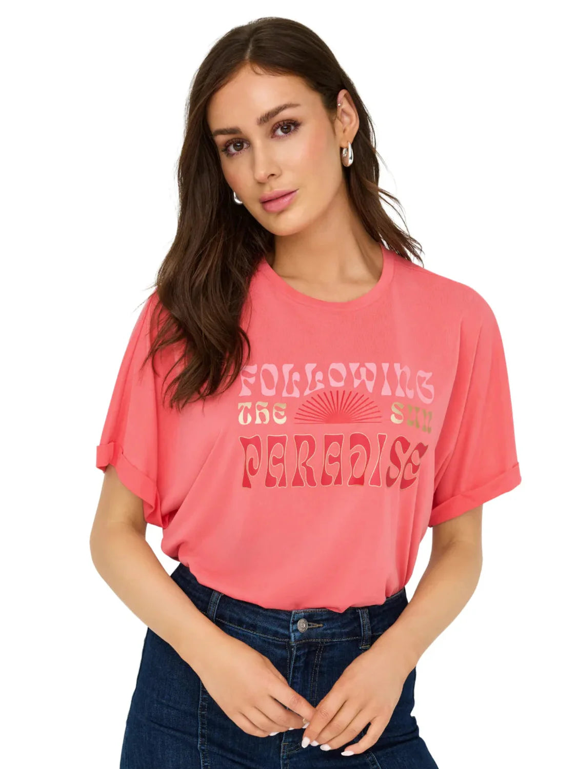 Camiseta ONLY Free Paradise Coral | Bicos de Fío