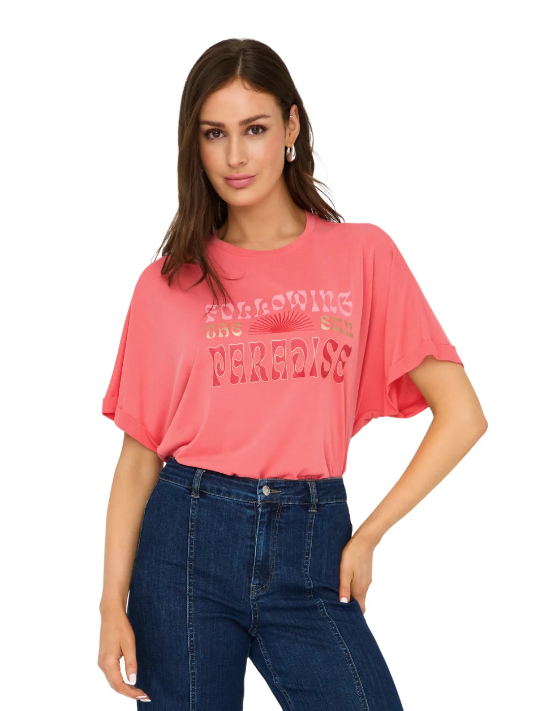 Camiseta ONLY Free Paradise Coral | Bicos de Fío