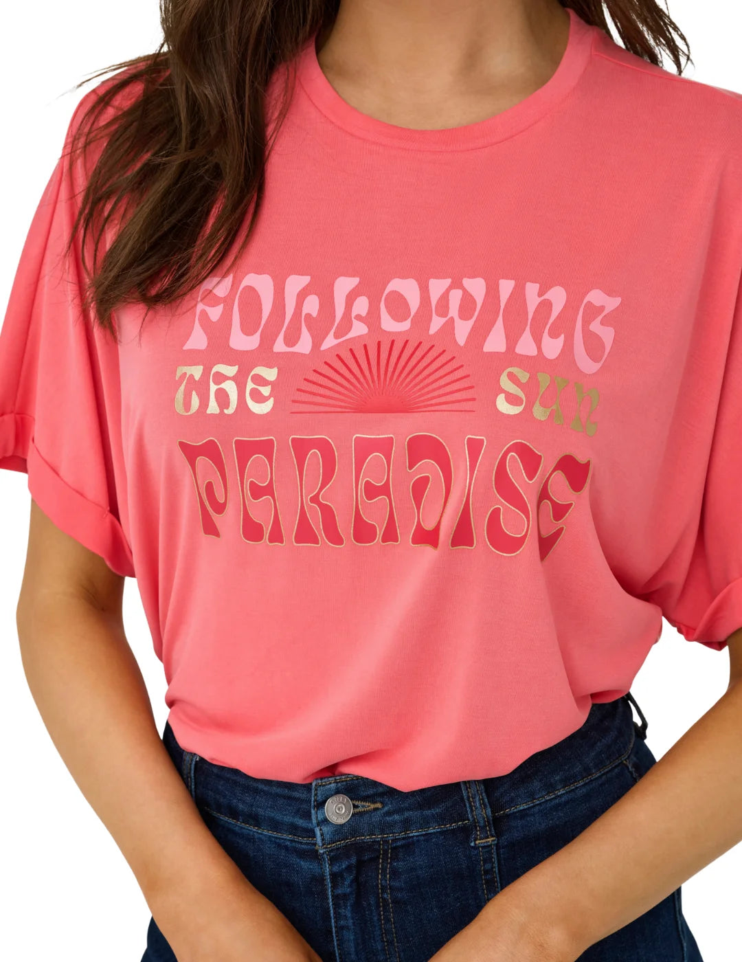Camiseta ONLY Free Paradise Coral | Bicos de Fío