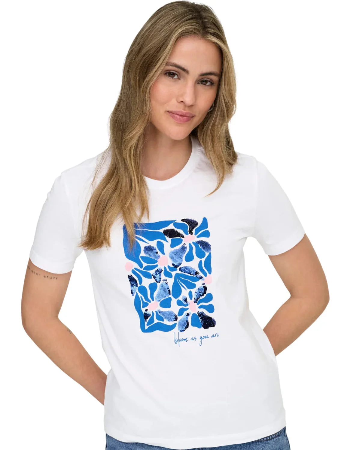 Camiseta ONLY Kita Flor Rita Blanco | Bicos de Fío