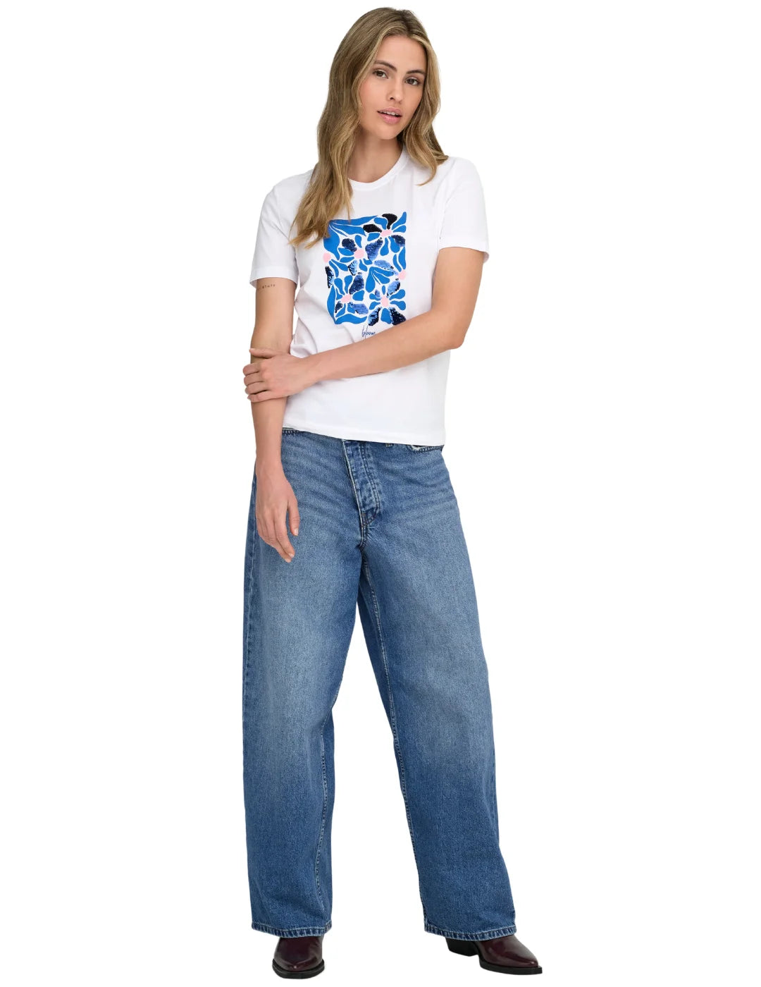 Camiseta ONLY Kita Flor Rita Blanco | Bicos de Fío