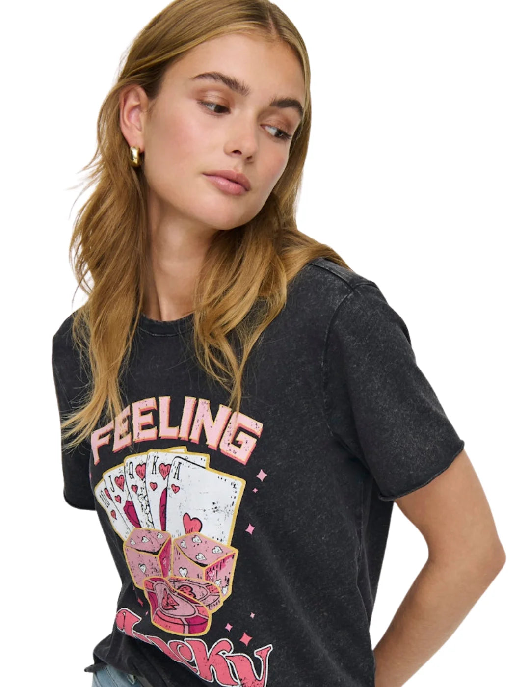 Camiseta ONLY Lucy Lucky Cards Negro | Bicos de Fío