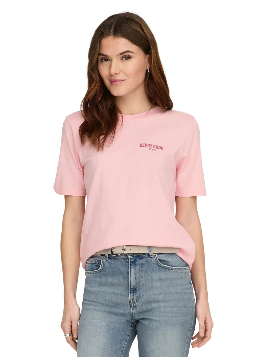 Camiseta ONLY Lucy Straweberry Rosa | Bicos de Fío