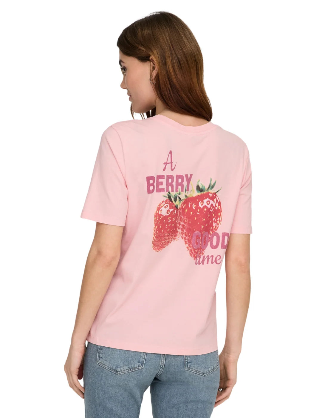 Camiseta ONLY Lucy Straweberry Rosa | Bicos de Fío
