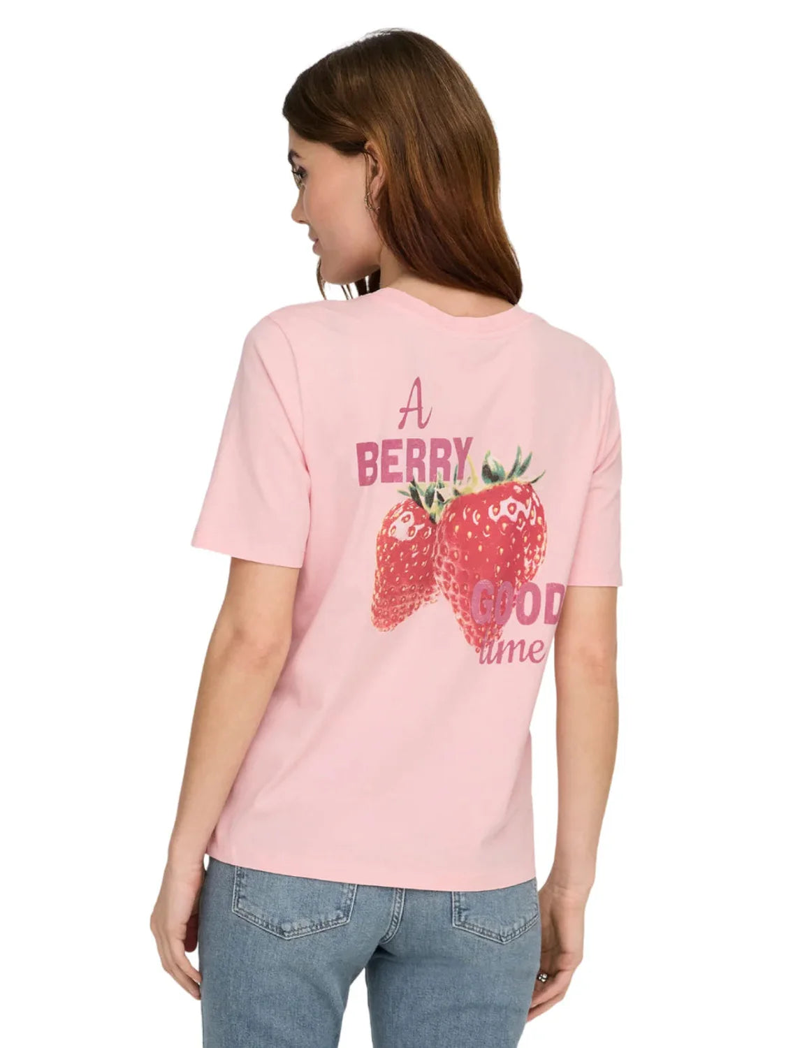 Camiseta ONLY Lucy Straweberry Rosa | Bicos de Fío