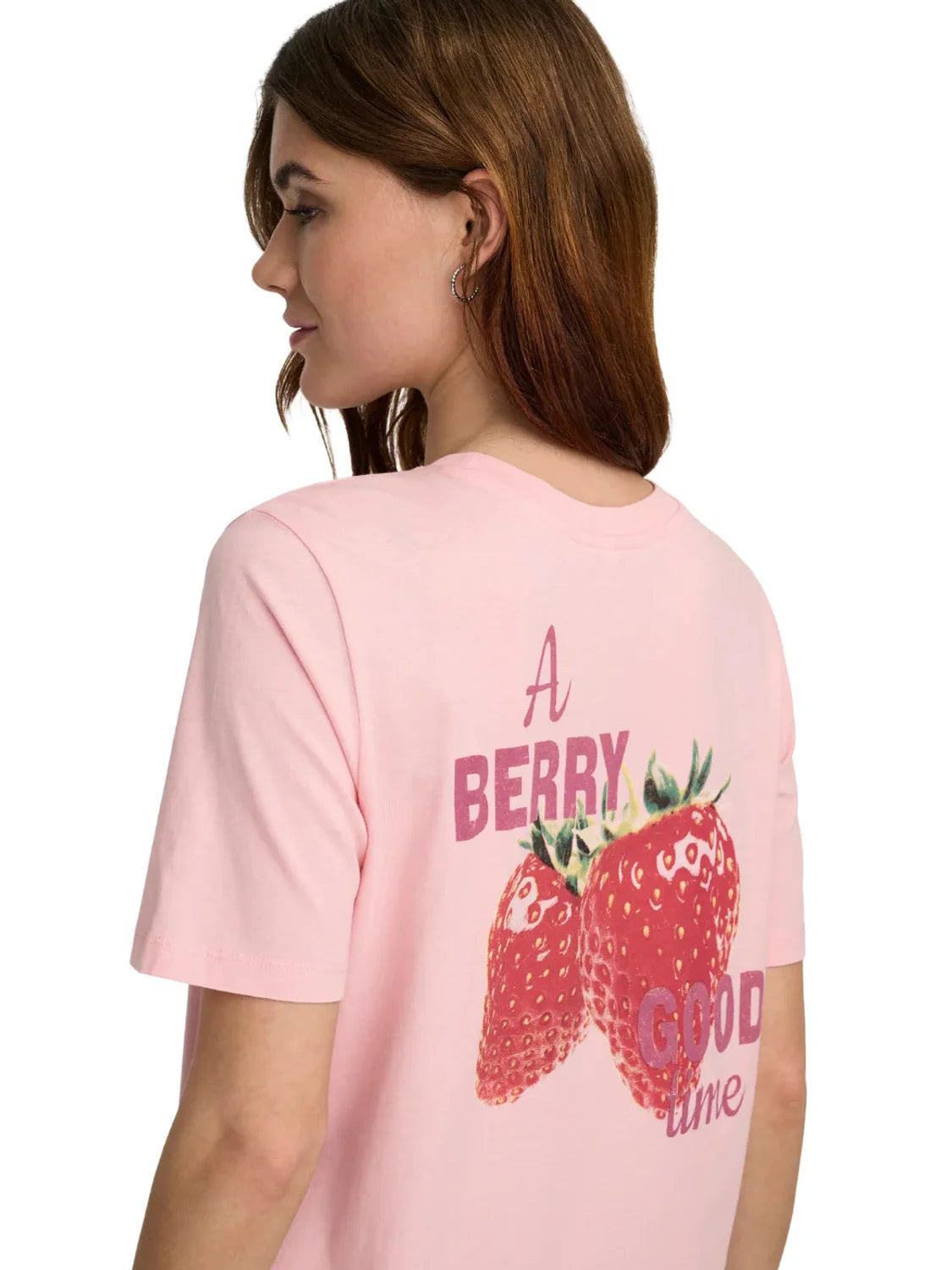 Camiseta ONLY Lucy Straweberry Rosa | Bicos de Fío