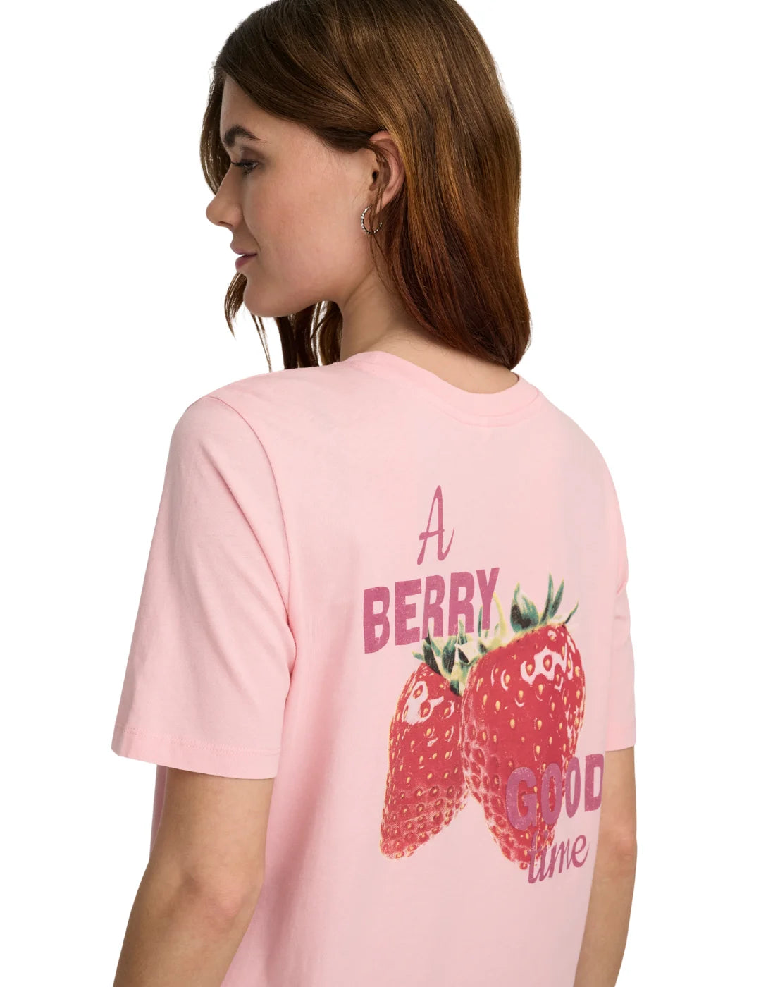 Camiseta ONLY Lucy Straweberry Rosa | Bicos de Fío