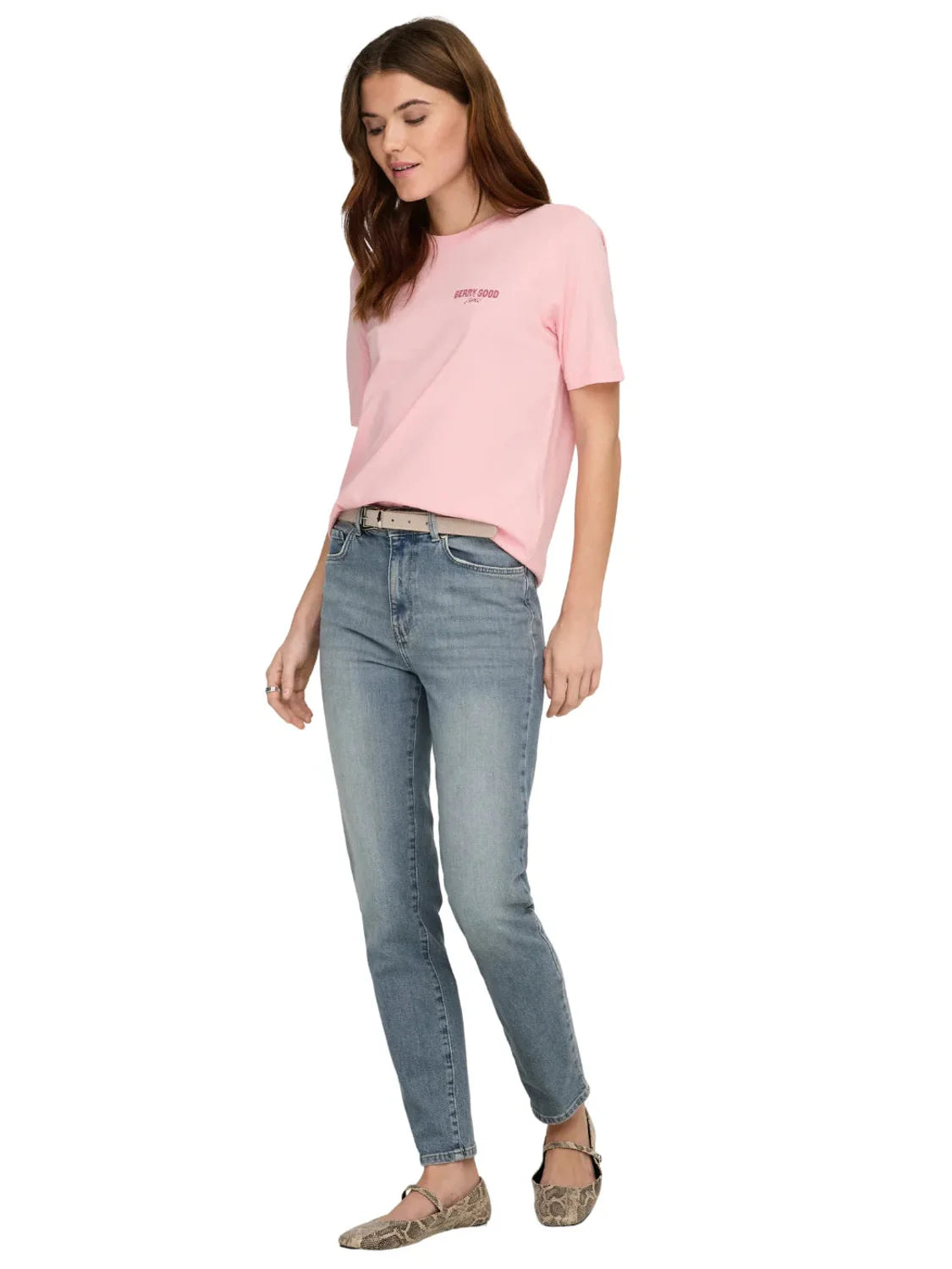 Camiseta ONLY Lucy Straweberry Rosa | Bicos de Fío