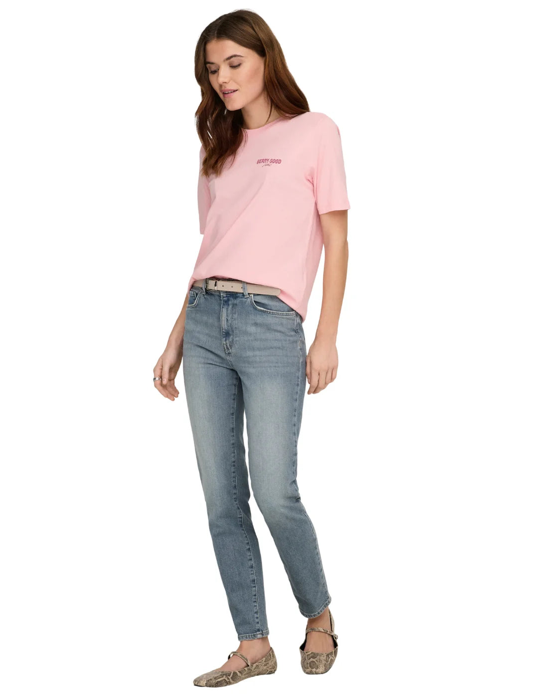 Camiseta ONLY Lucy Straweberry Rosa | Bicos de Fío