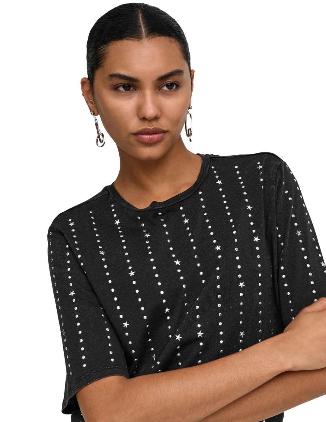 Camiseta ONLY Lucy Studs Negro | Bicos de Fío