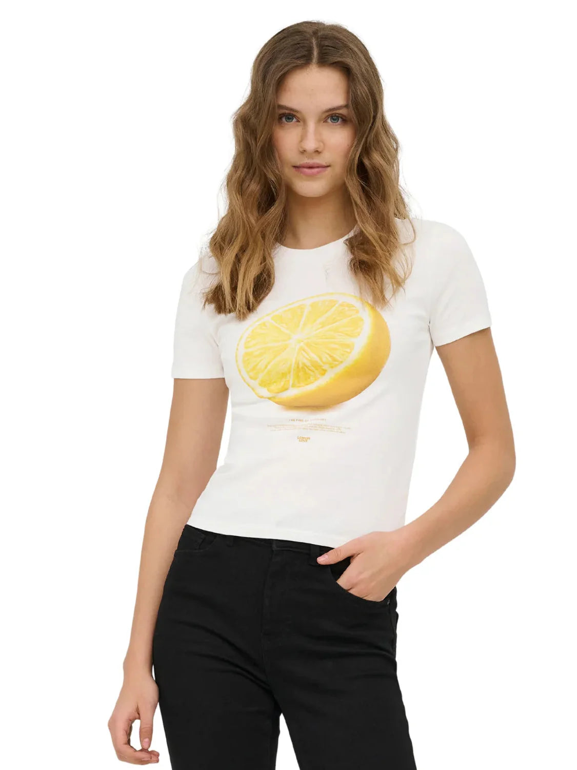 Camiseta ONLY Princess Lemon Blanco | Bicos de Fío