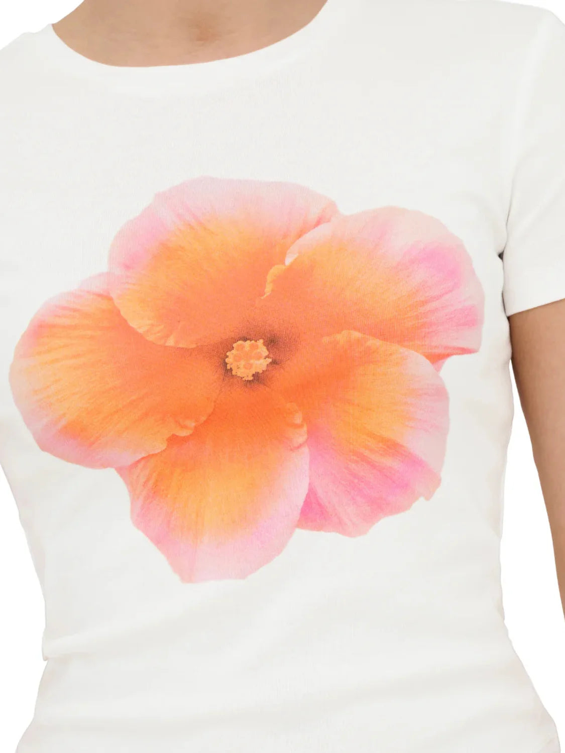 Camiseta ONLY Princess Orange Flower Blanco | Bicos de Fío