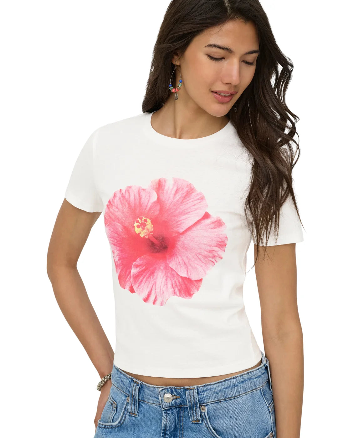 Camiseta ONLY Princess Pink Flower Blanco | Bicos de Fío
