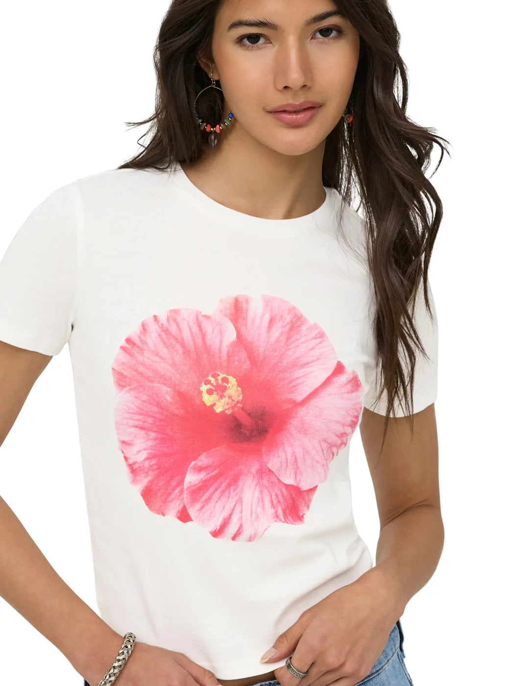 Camiseta ONLY Princess Pink Flower Blanco | Bicos de Fío