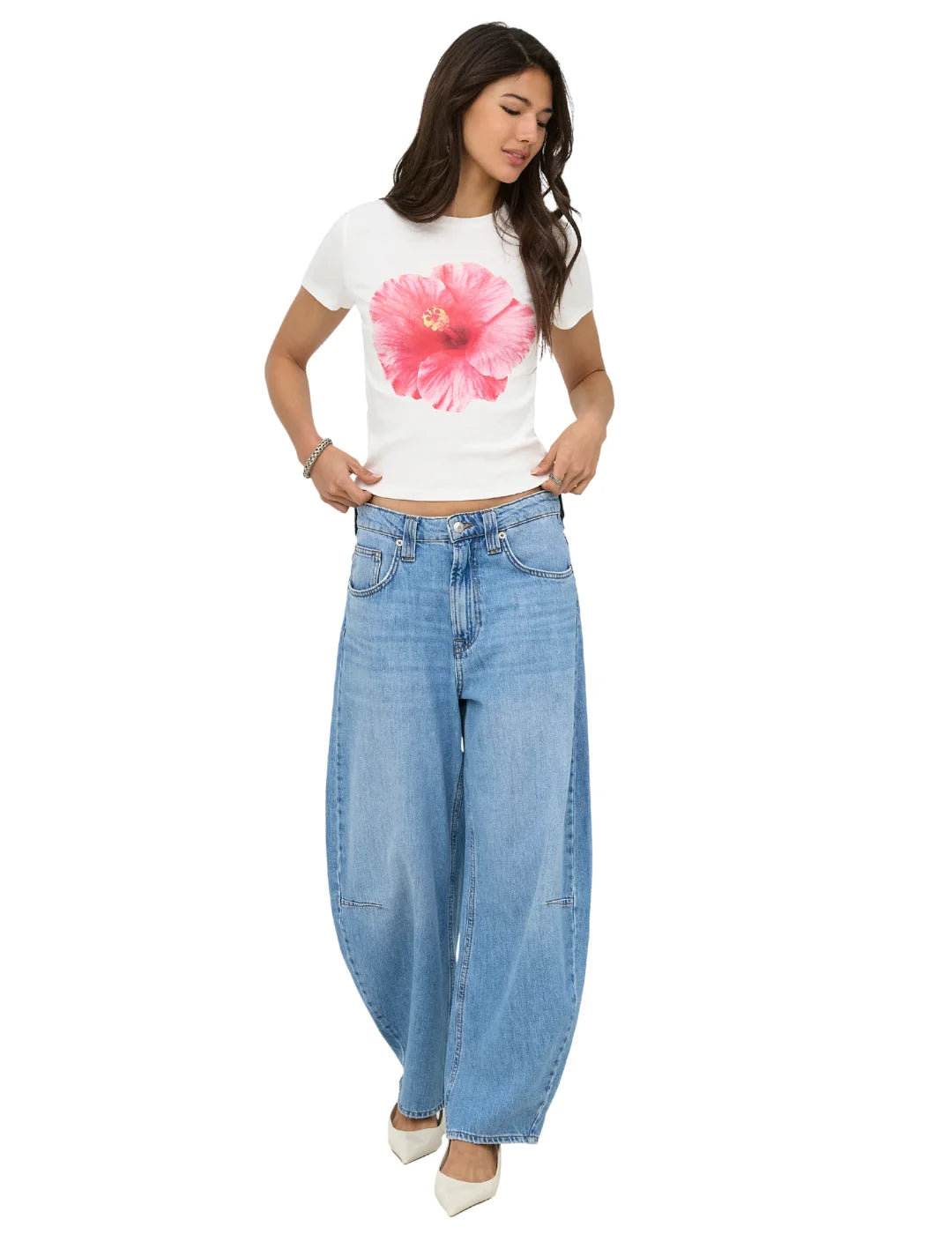 Camiseta ONLY Princess Pink Flower Blanco | Bicos de Fío
