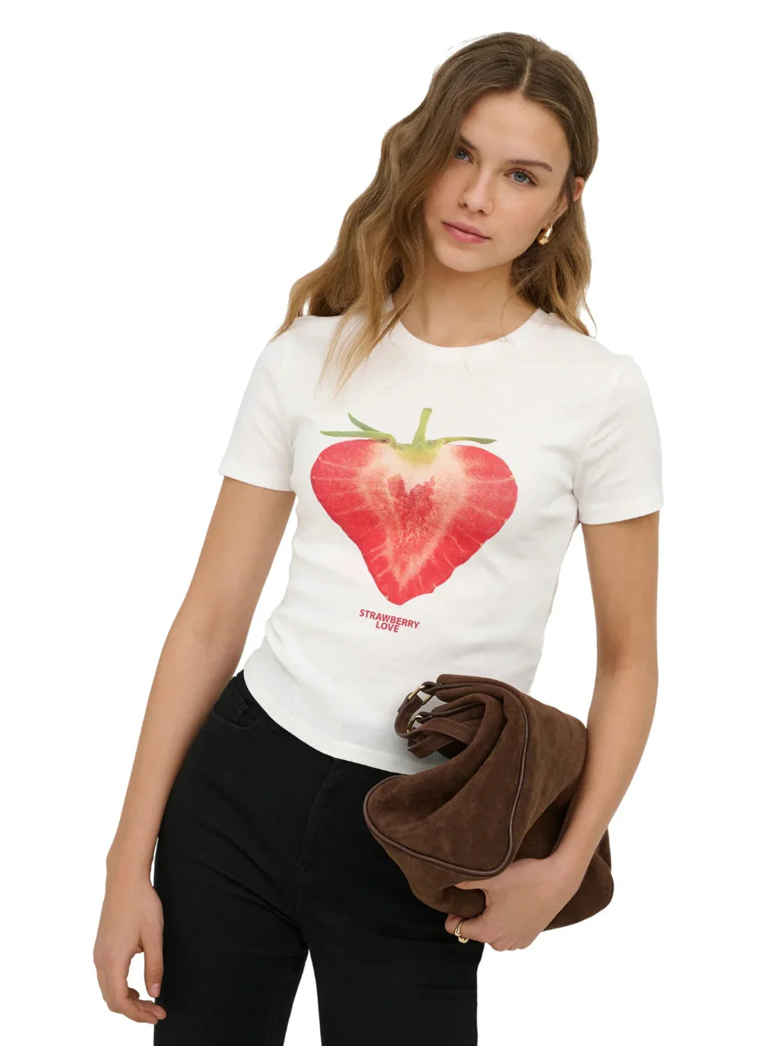 Camiseta ONLY Princess Strawberry Blanco | Bicos de Fío