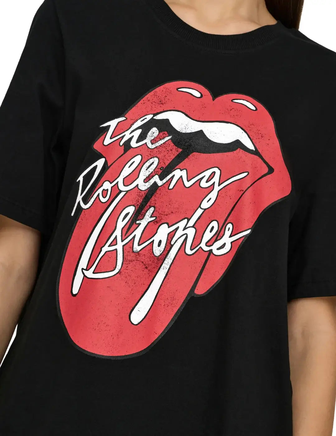 Camiseta ONLY Rolling Stones Lengua Negro | Bicos de Fío